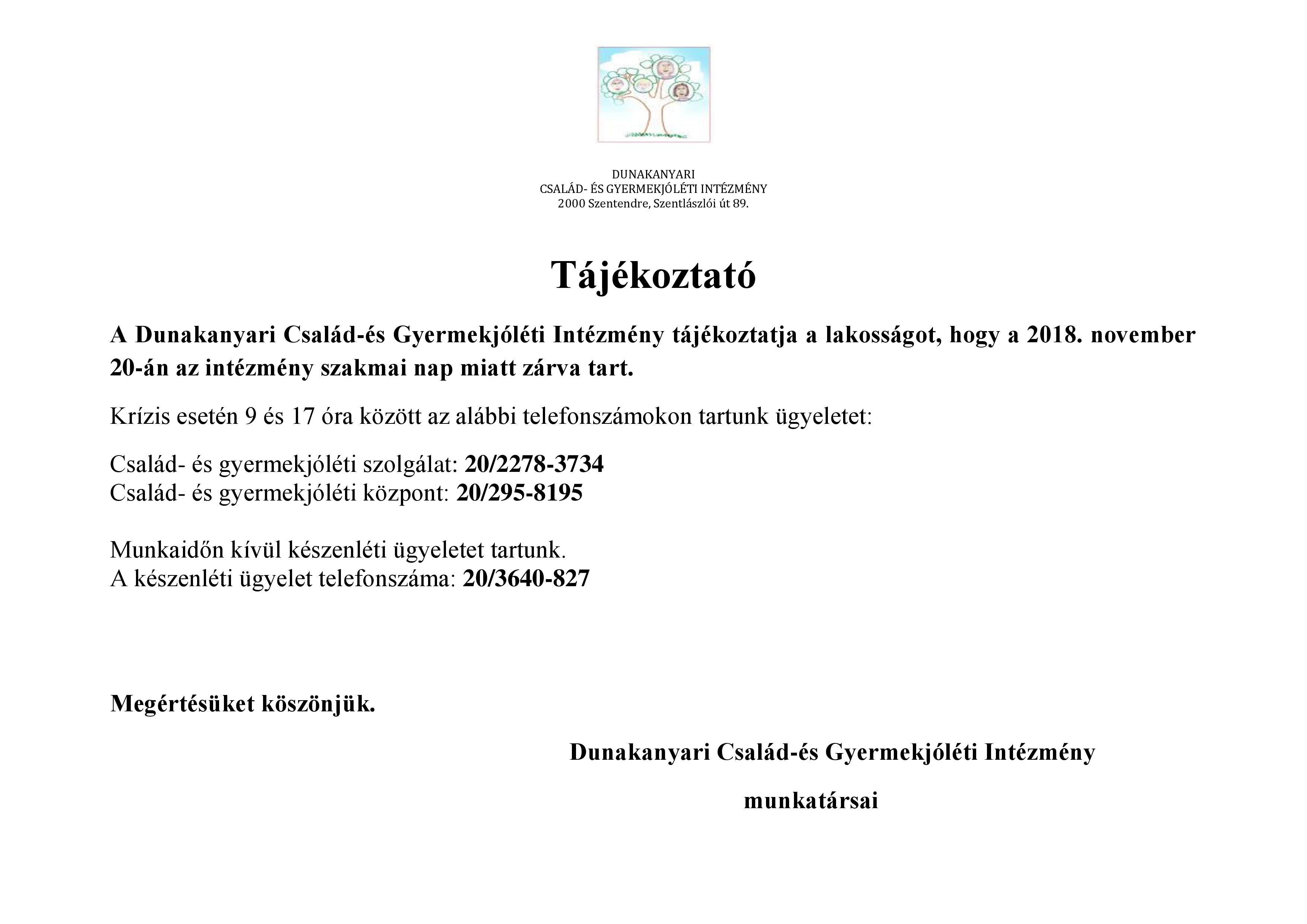 Szakmai napi zárvatartás