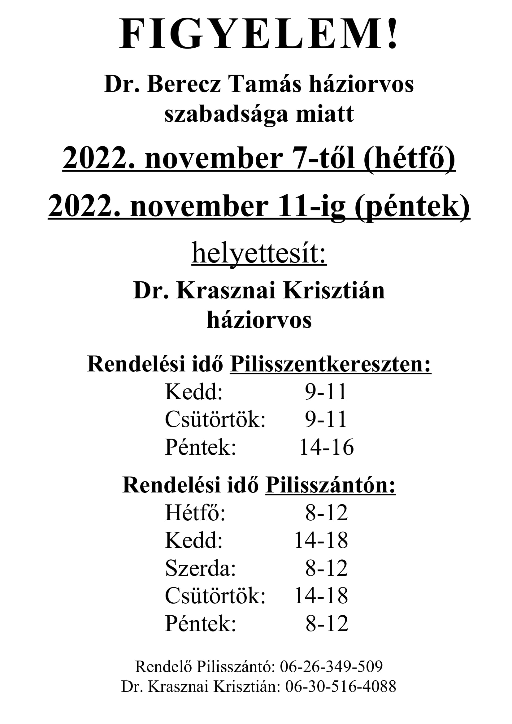 helyettesítés háziorvos 2022. nov